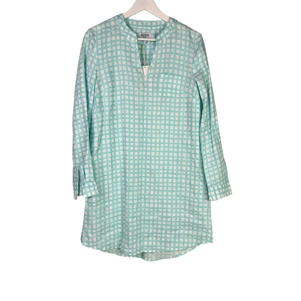 Hiho Totola Bvi Bananakeet Turquoise Check Linen Dress Small
